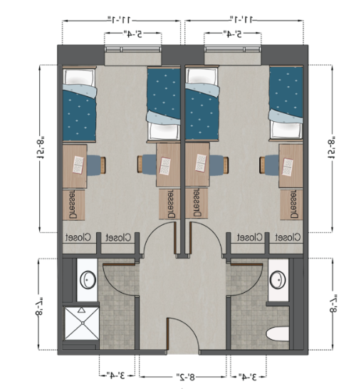 Grand Hall Double Semi Suite Floor Plan (4-person)